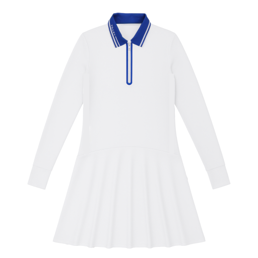 Long Sleeve Club Polo Dress - White/Cobalt