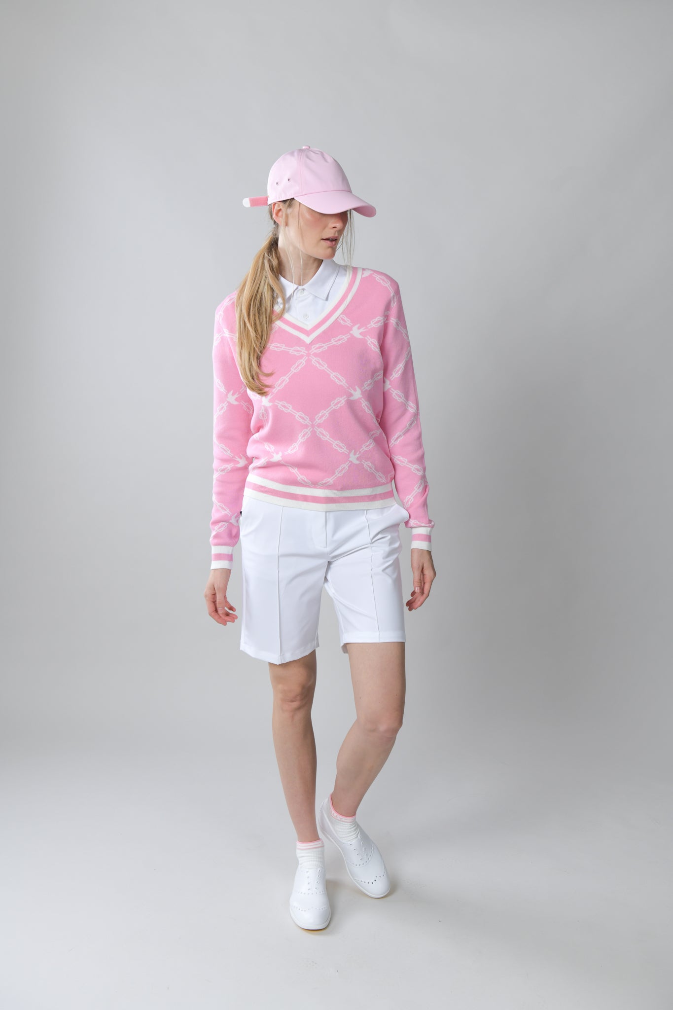 Birdie Jacquard V-Neck - Pink