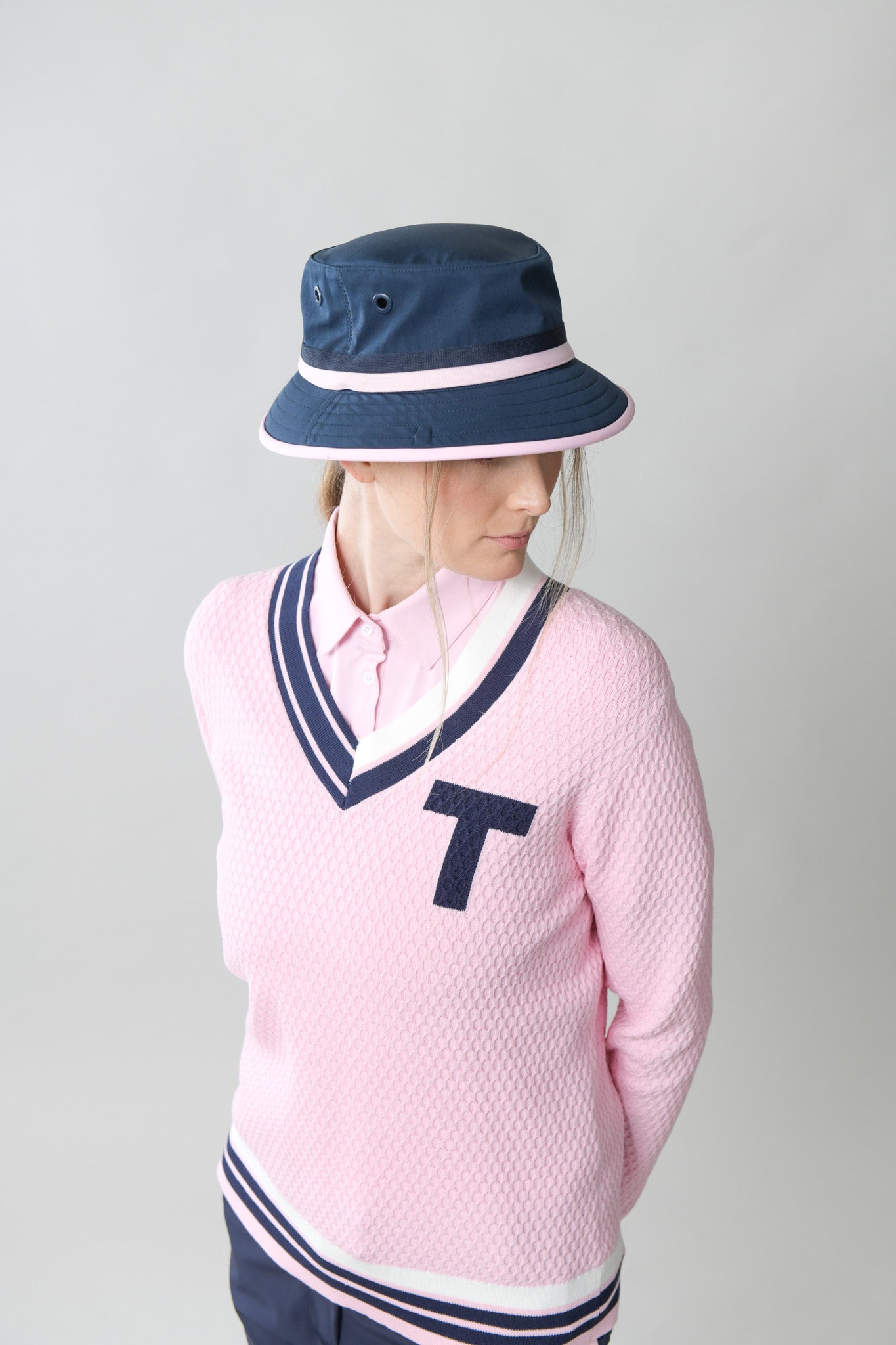 Ribbon Bucket - Navy/Pink Stripe