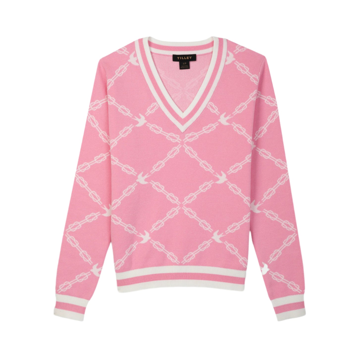 Birdie Jacquard V-Neck - Pink