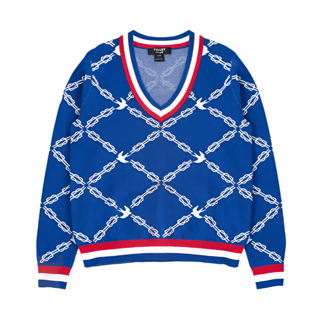 Birdie Jacquard V-Neck - Blue