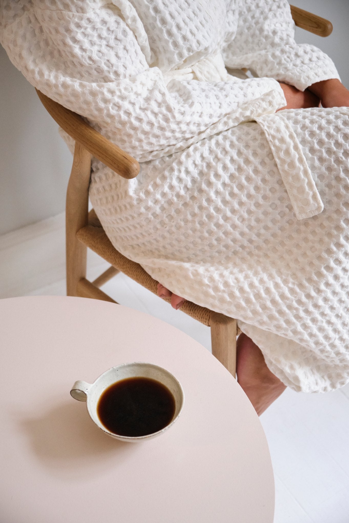 Waffle Bathrobe - White Pink Tartan