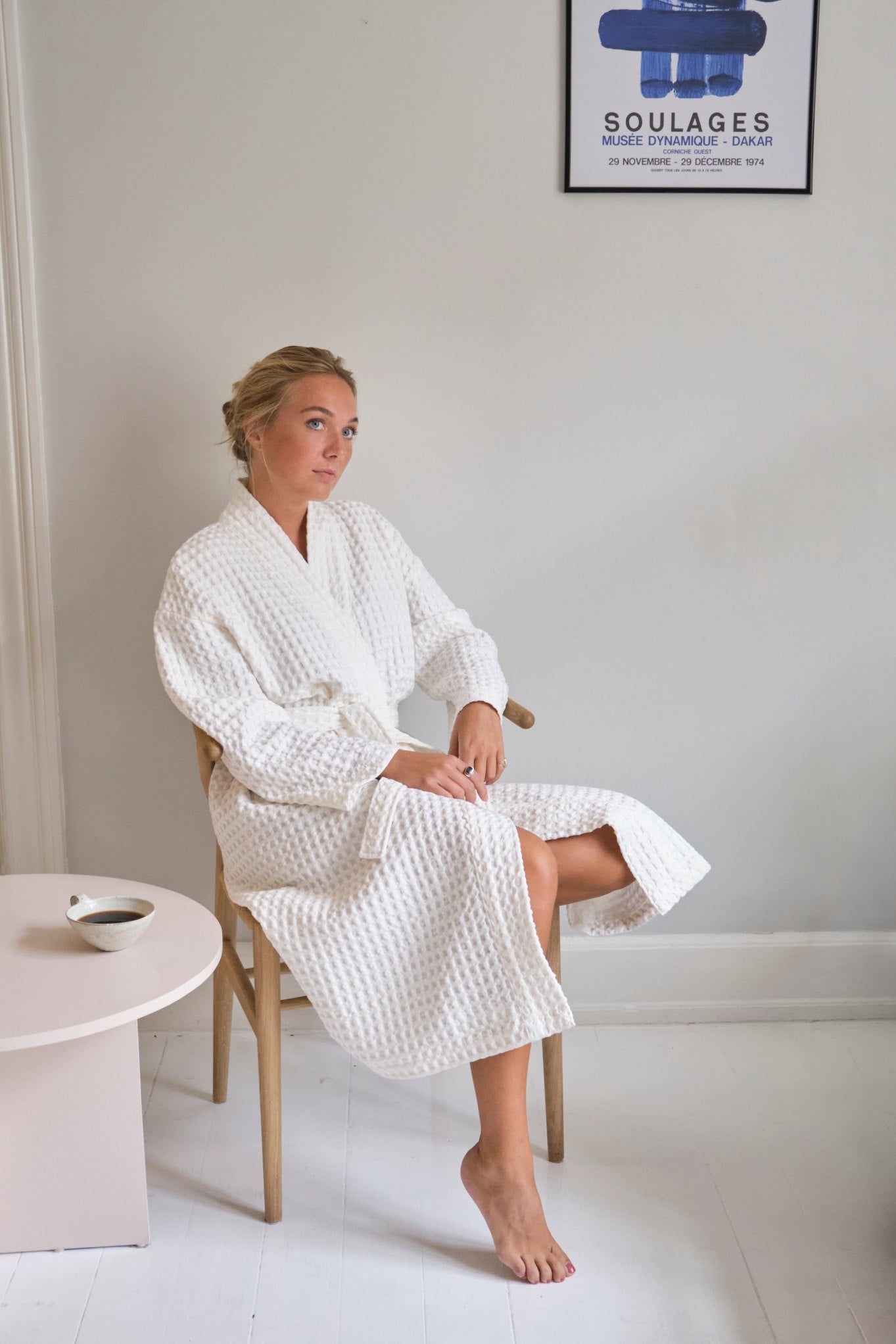 Waffle Bathrobe - White Pink Tartan