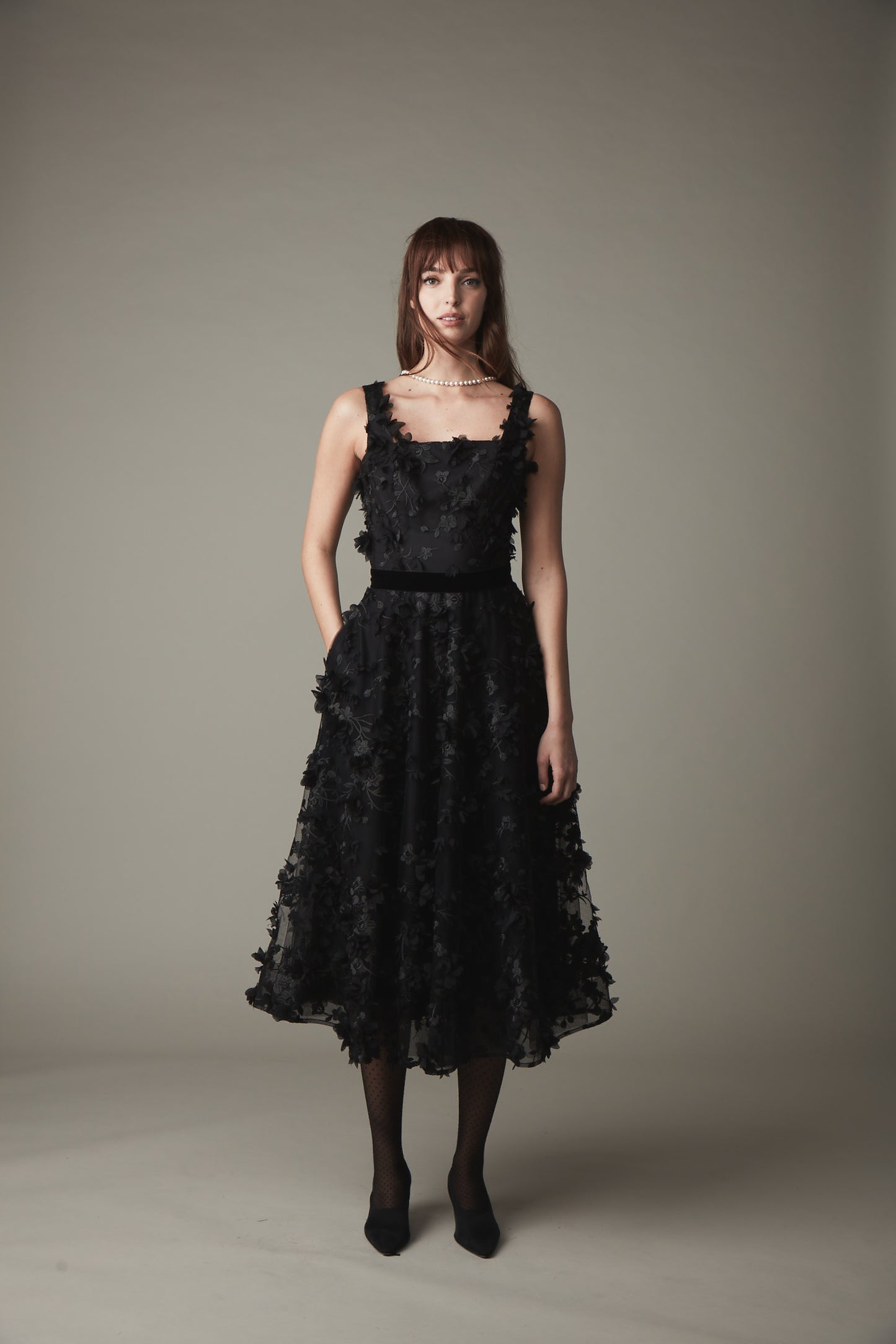 Floral Midi Dress - Black Pink Tartan