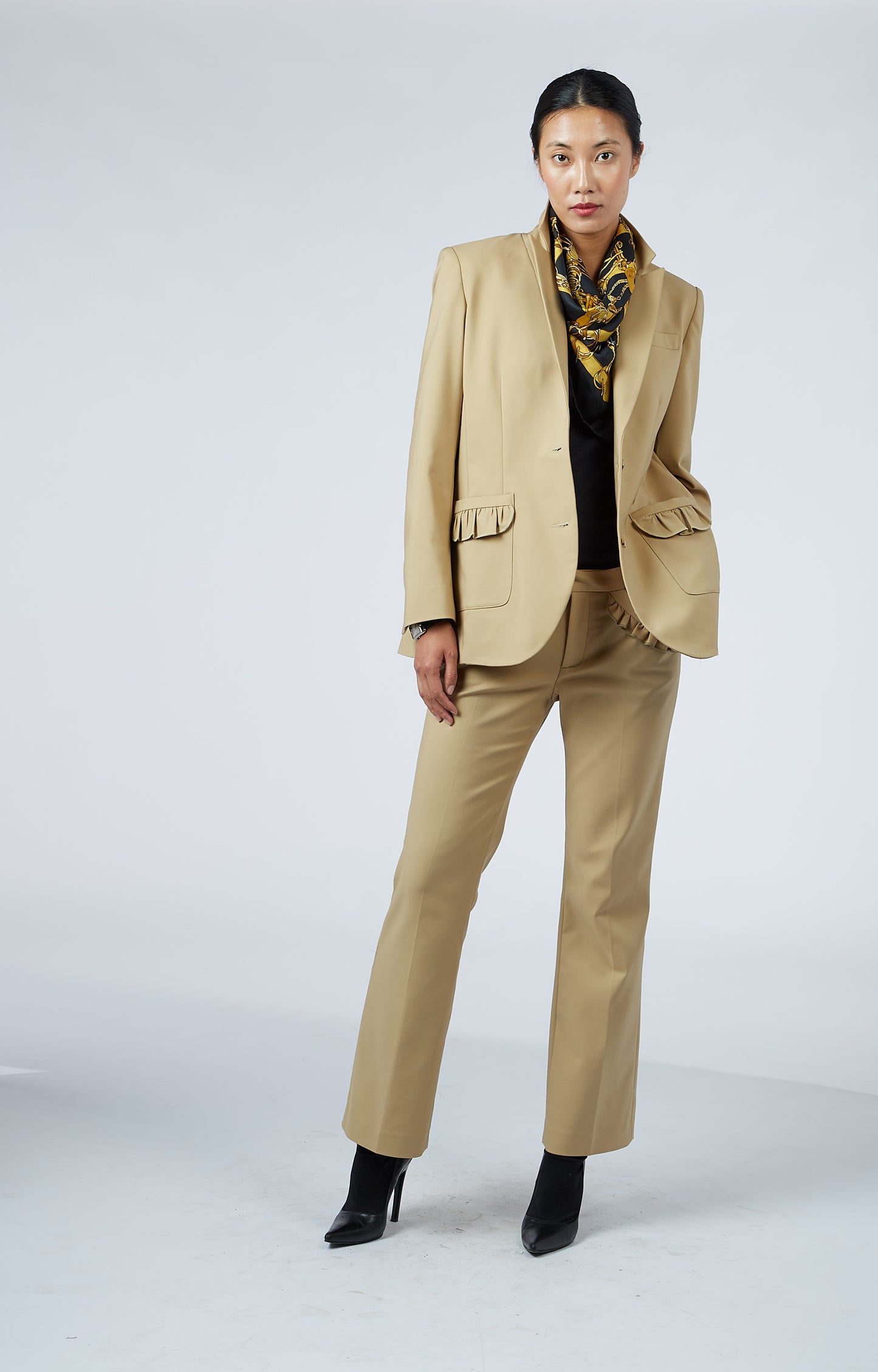 Ruffle Pocket Pant - Tan Pink Tartan