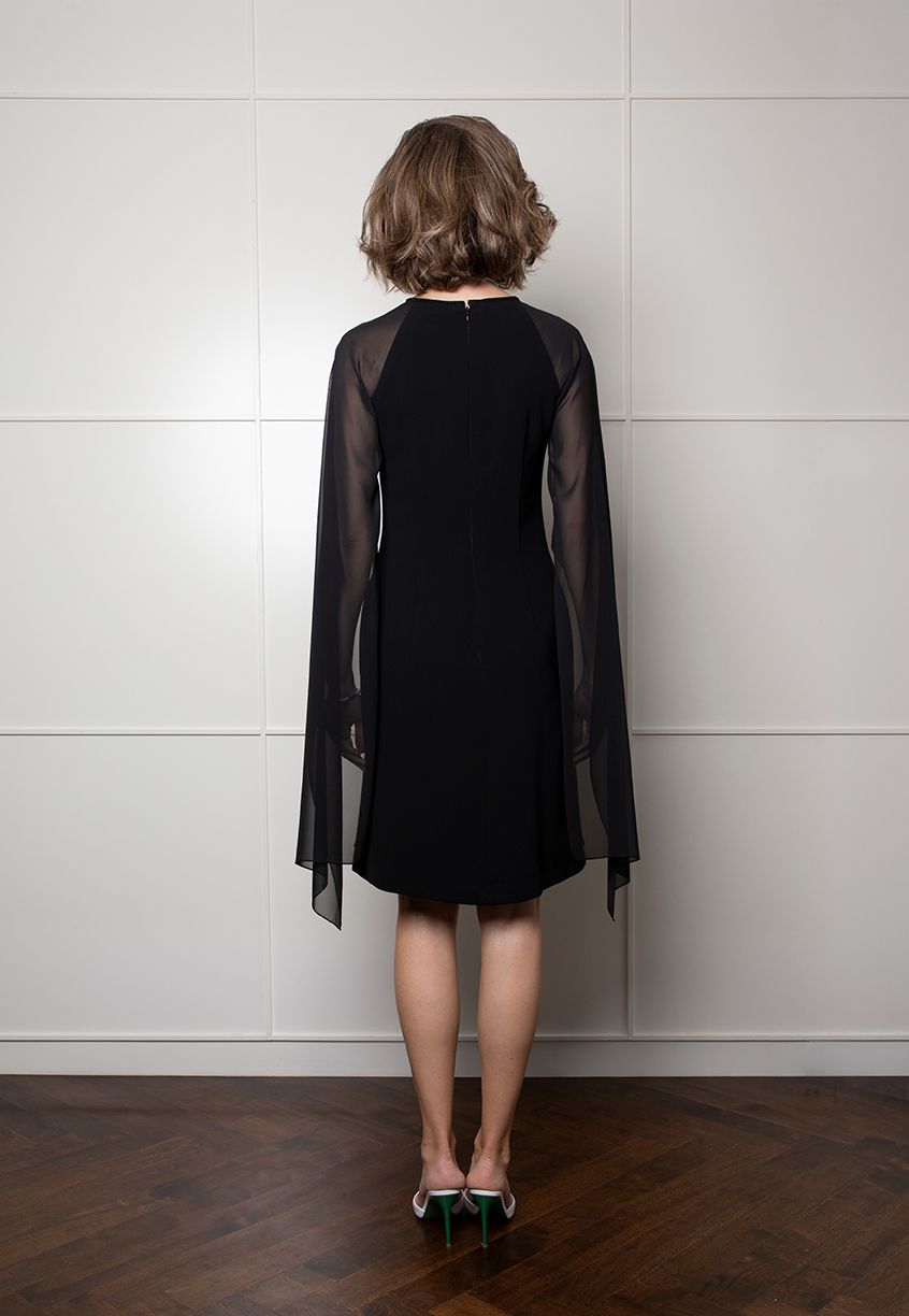 Sheer Cape Cocktail Dress - Black Pink Tartan