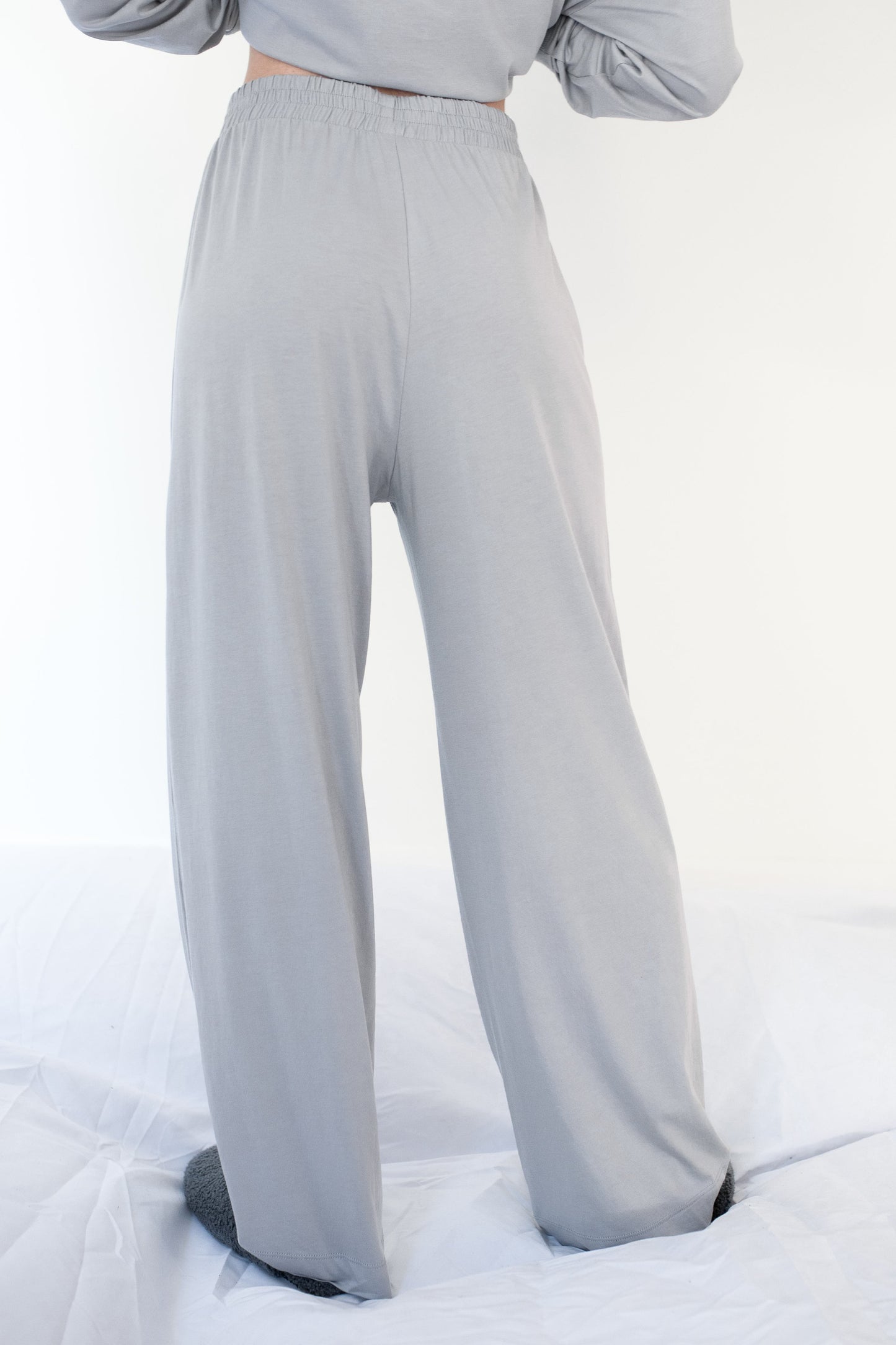 Wide Leg Sleep Track Pant - Grey Pink Tartan