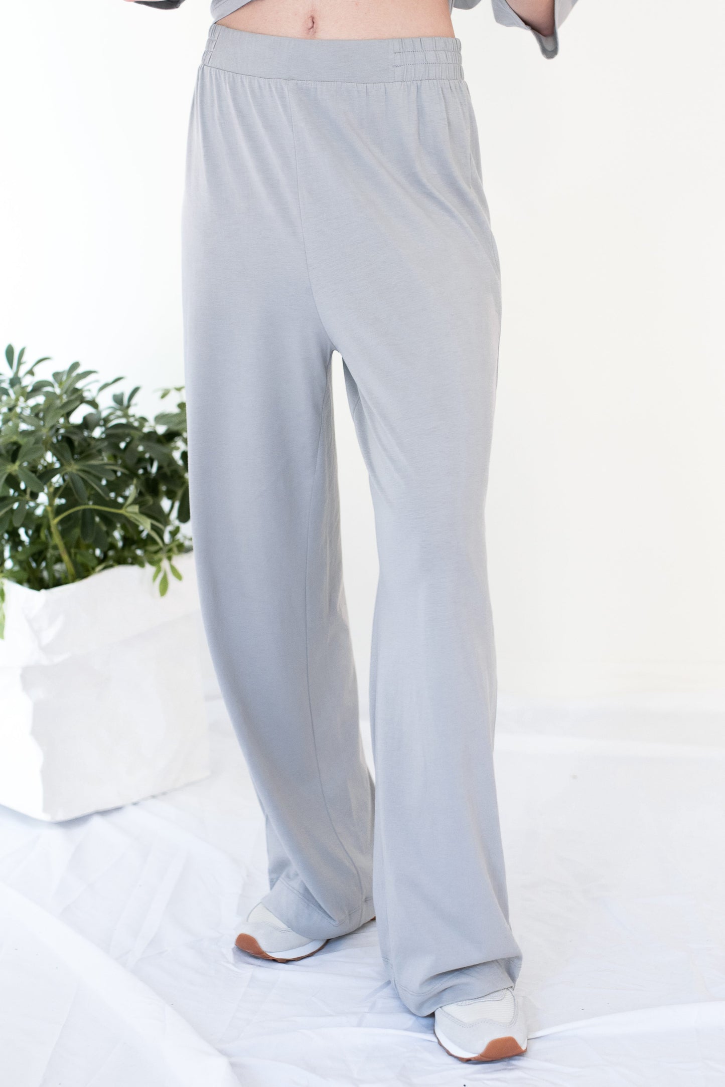 Wide Leg Sleep Track Pant - Grey Pink Tartan