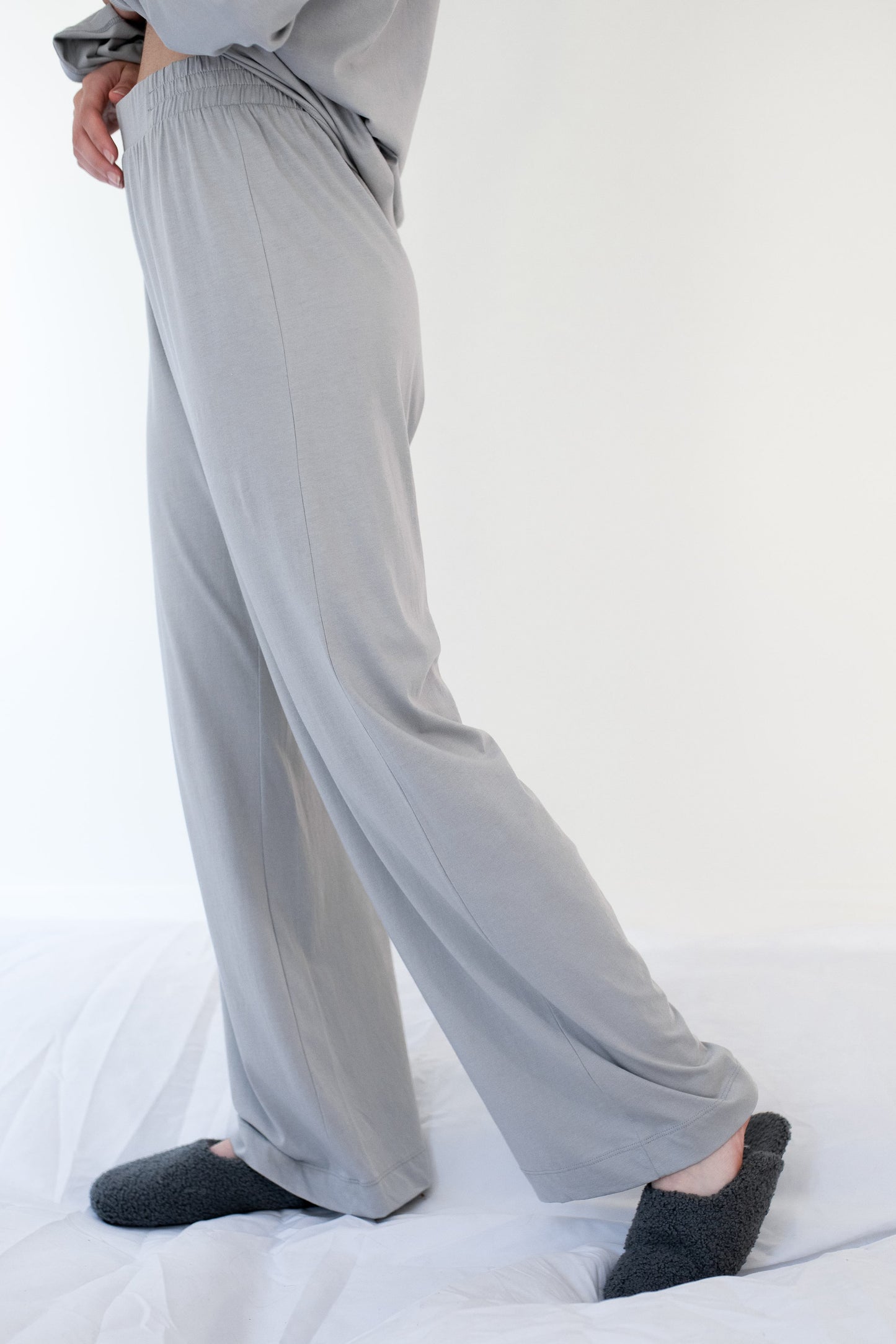 Wide Leg Sleep Track Pant - Grey Pink Tartan