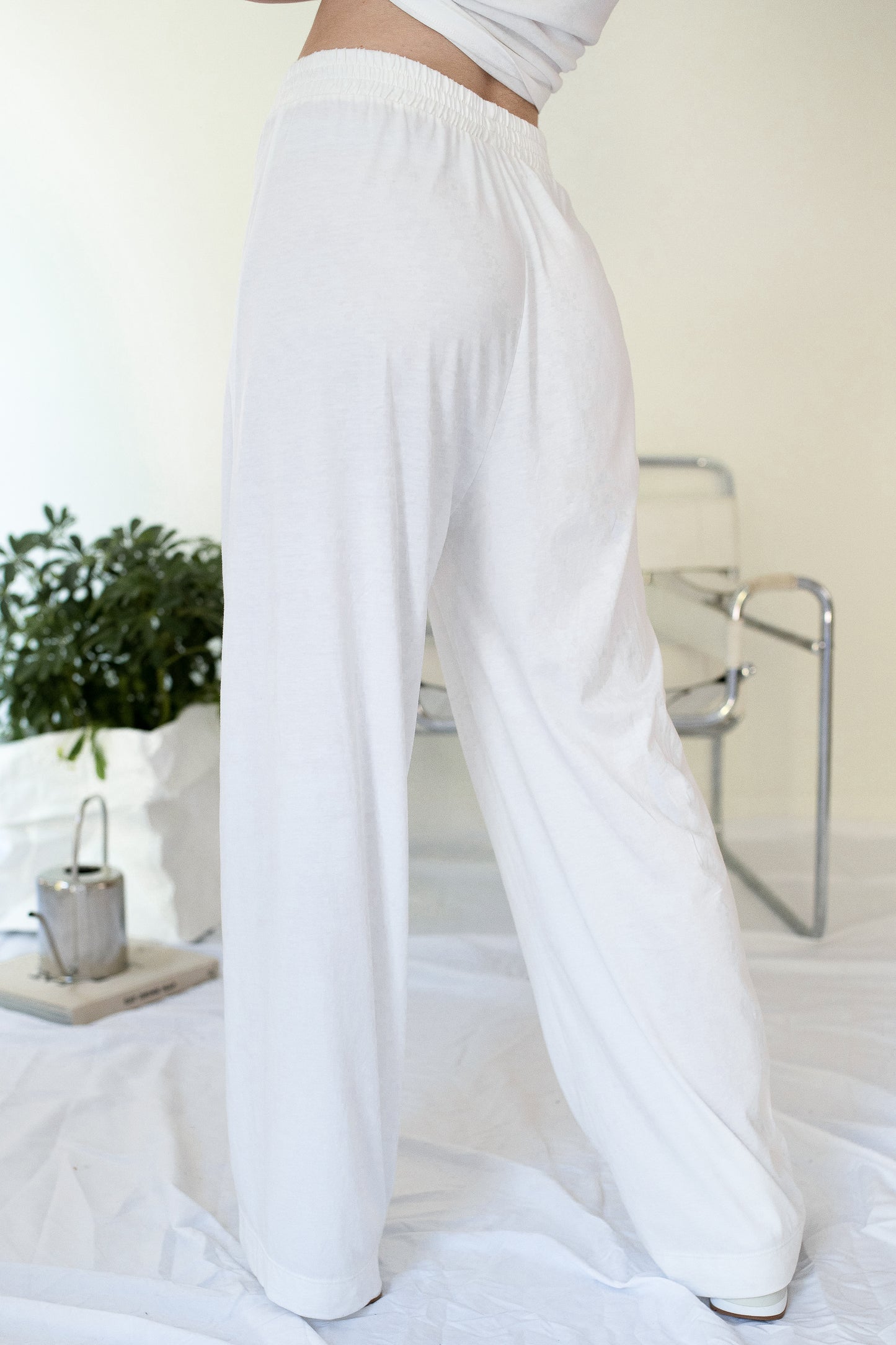 Wide Leg Sleep Track Pant - White Pink Tartan