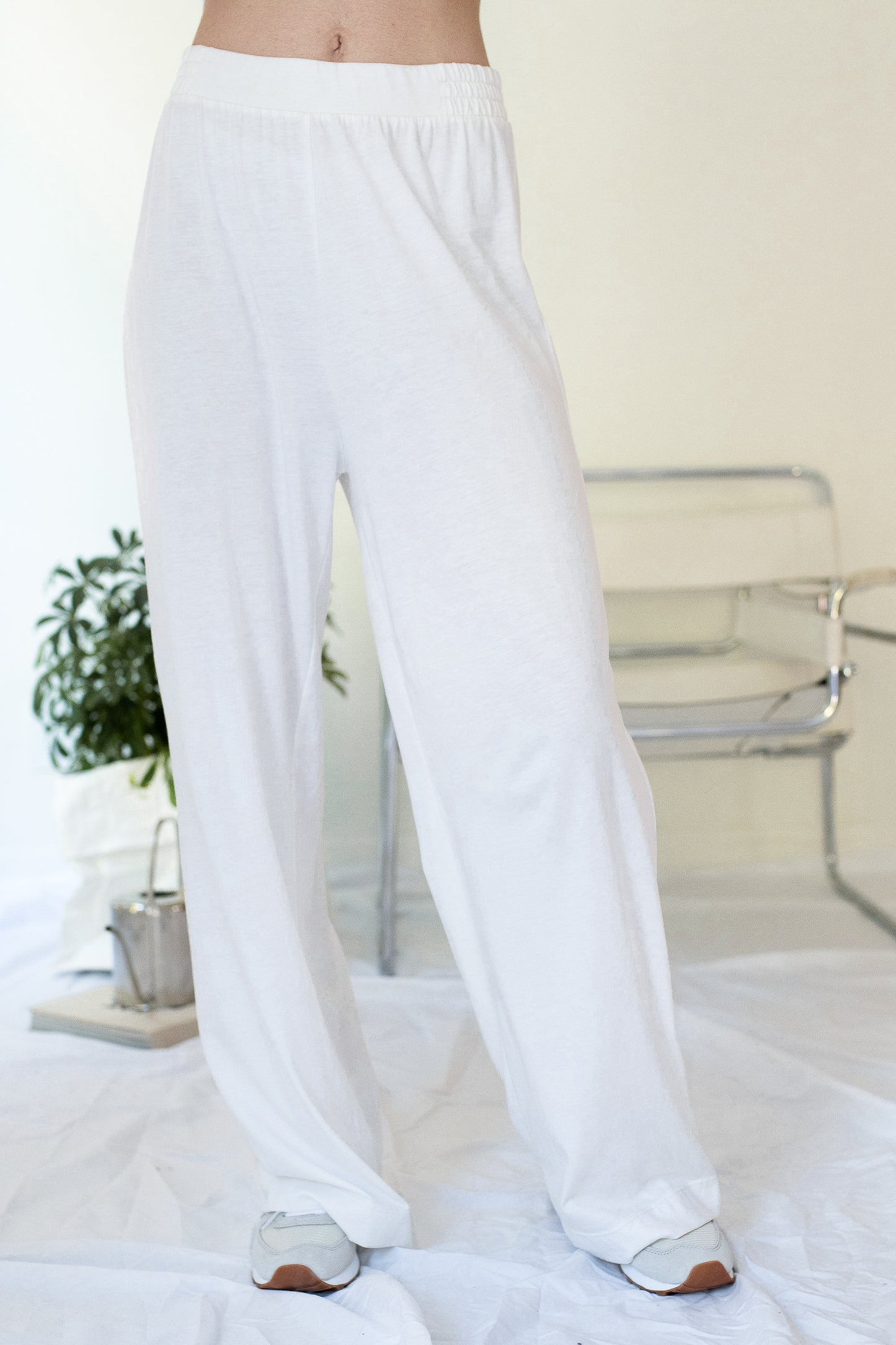 Wide Leg Sleep Track Pant - White Pink Tartan