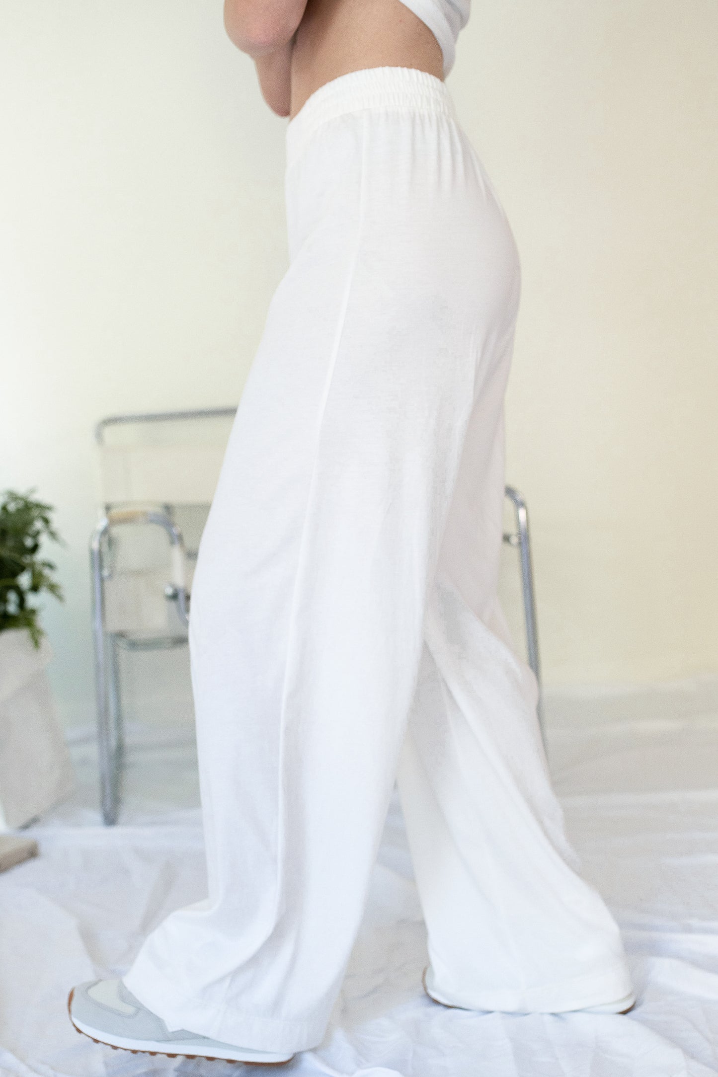 Wide Leg Sleep Track Pant - White Pink Tartan