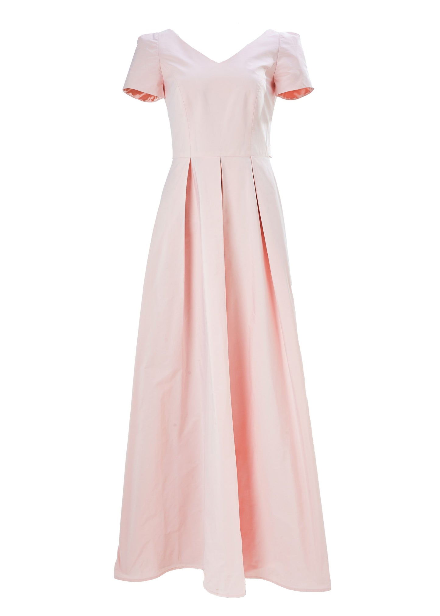 Taffeta V-Neck Short Sleeve Gown - Pink Pink Tartan
