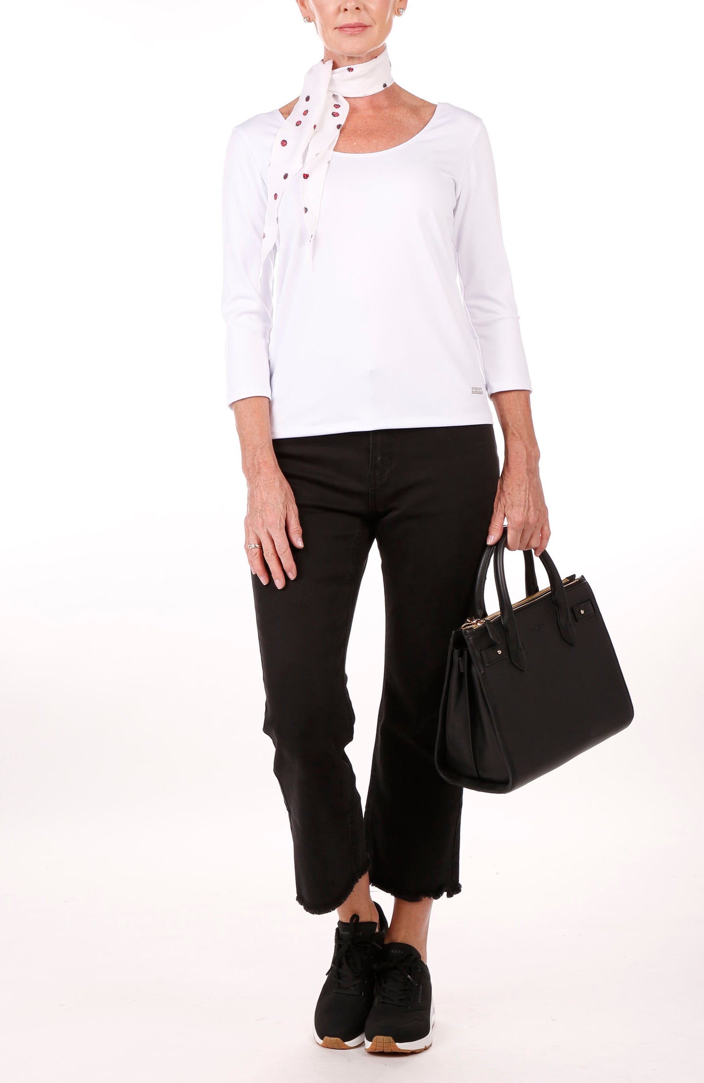 Ballet 3/4 Sleeve Scoop Neck - White Pink Tartan