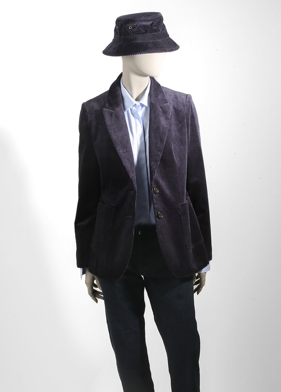 Corduroy Wide Wale Blazer - Navy Pink Tartan