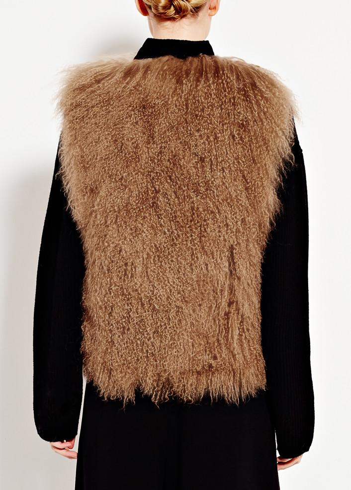 Mongolian Fur Vest - Camel, Multi Pink Tartan