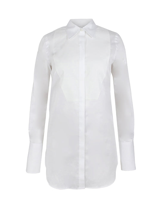 Pique Tuxedo Tunic Shirt - White Pink Tartan