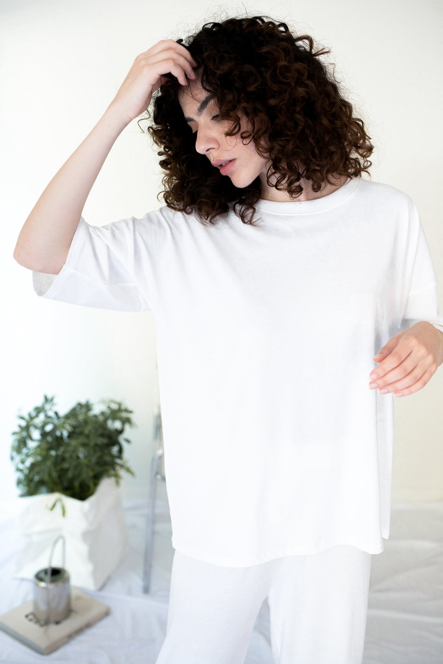 Oversized Nighttime Cotton Sleep Tee - White Pink Tartan
