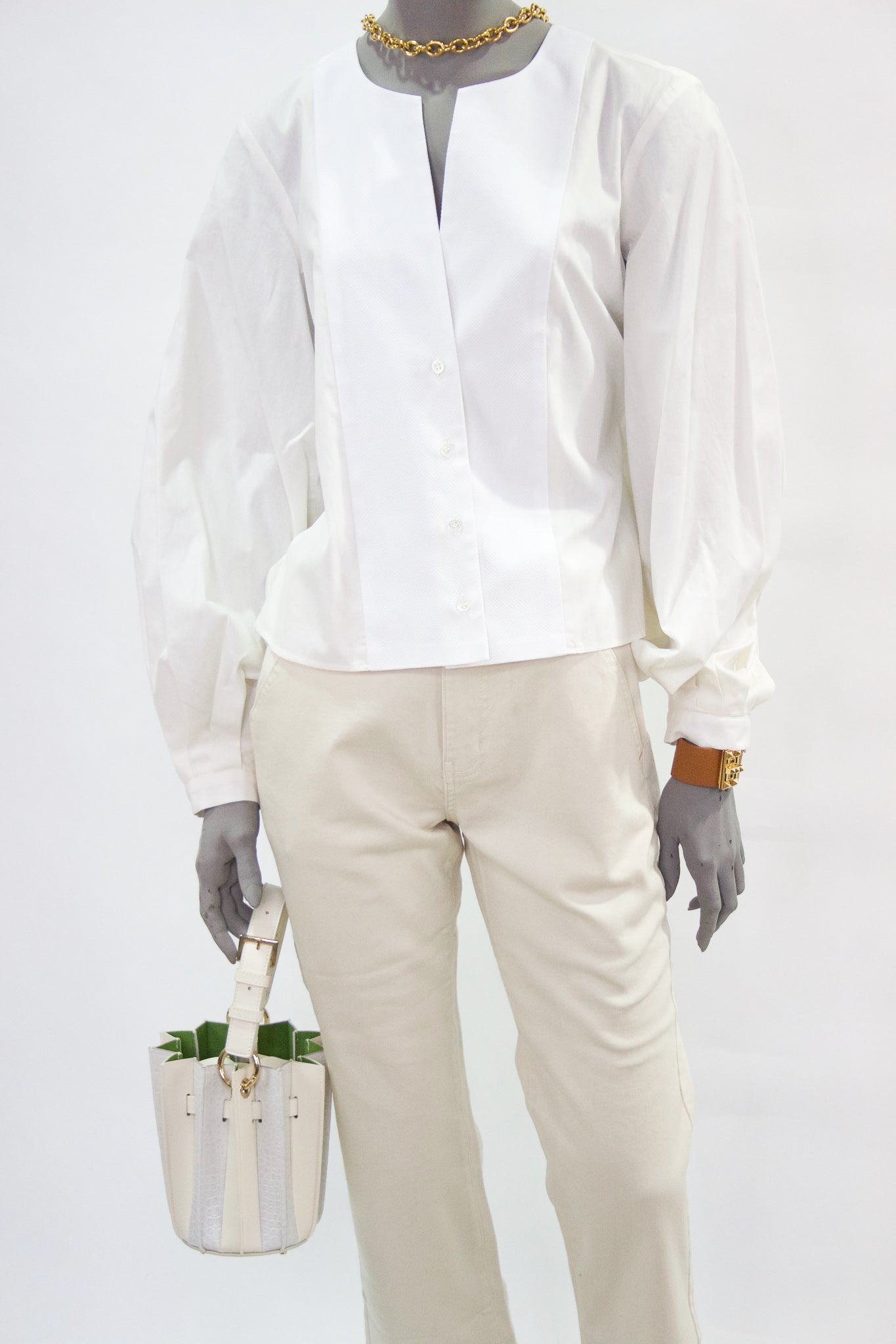 Poet Sleeve Shirt - Cream/White Pink Tartan