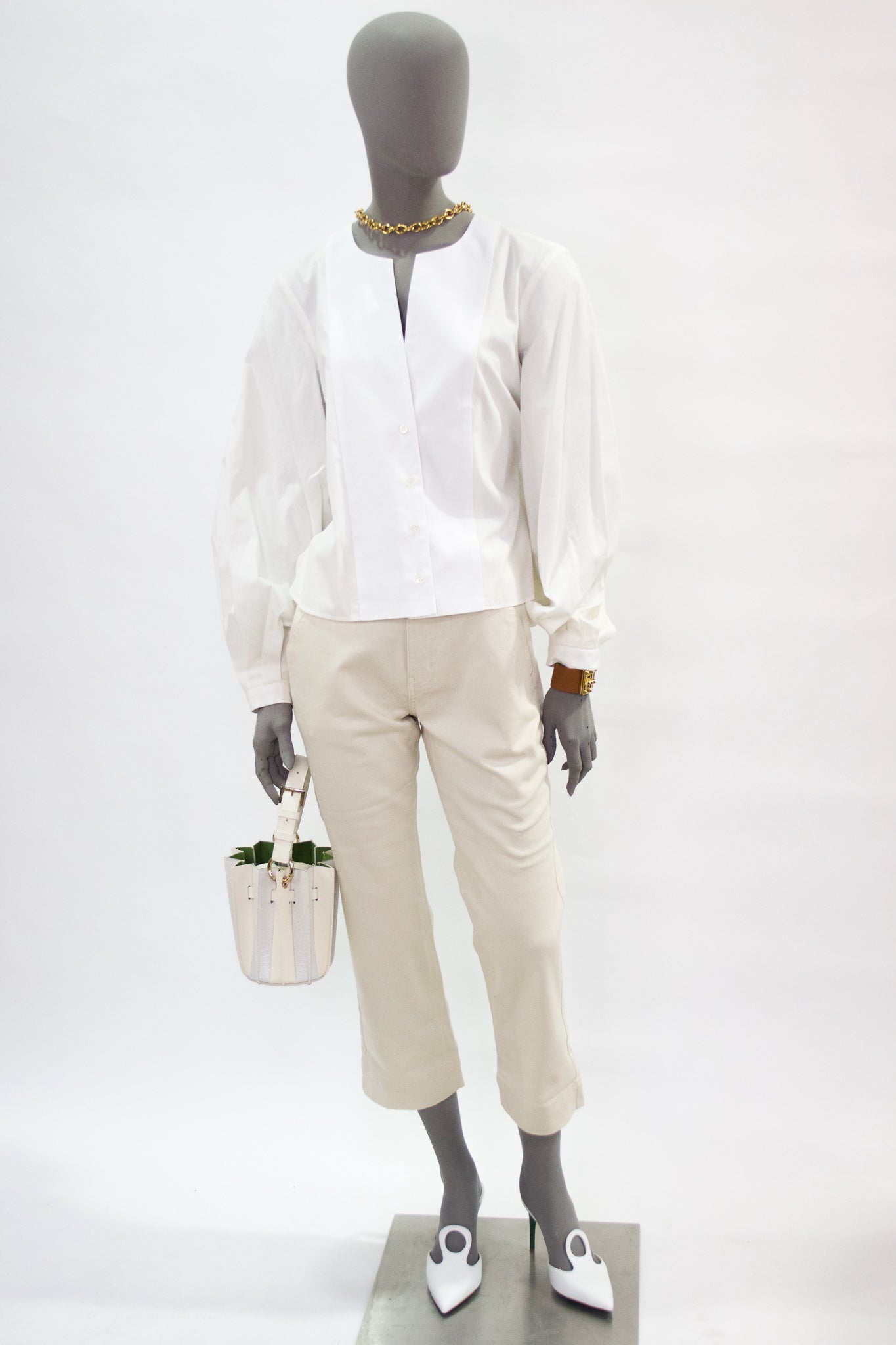 Poet Sleeve Shirt - Cream/White Pink Tartan