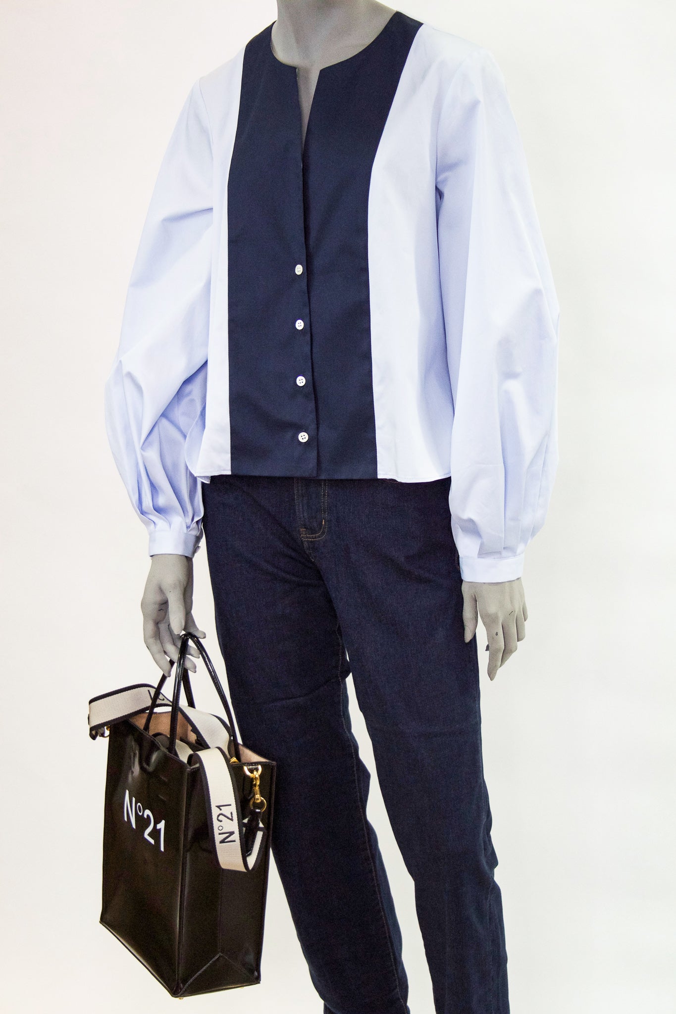 Poet Sleeve Shirt - Blue/Navy Pink Tartan