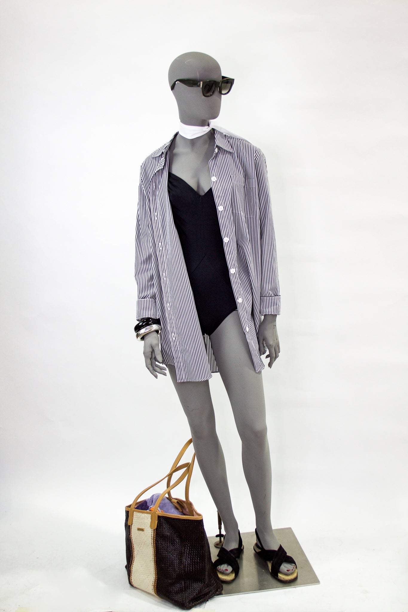 Sleep Shirt with Eye Mask - Black & White Stripe Pink Tartan