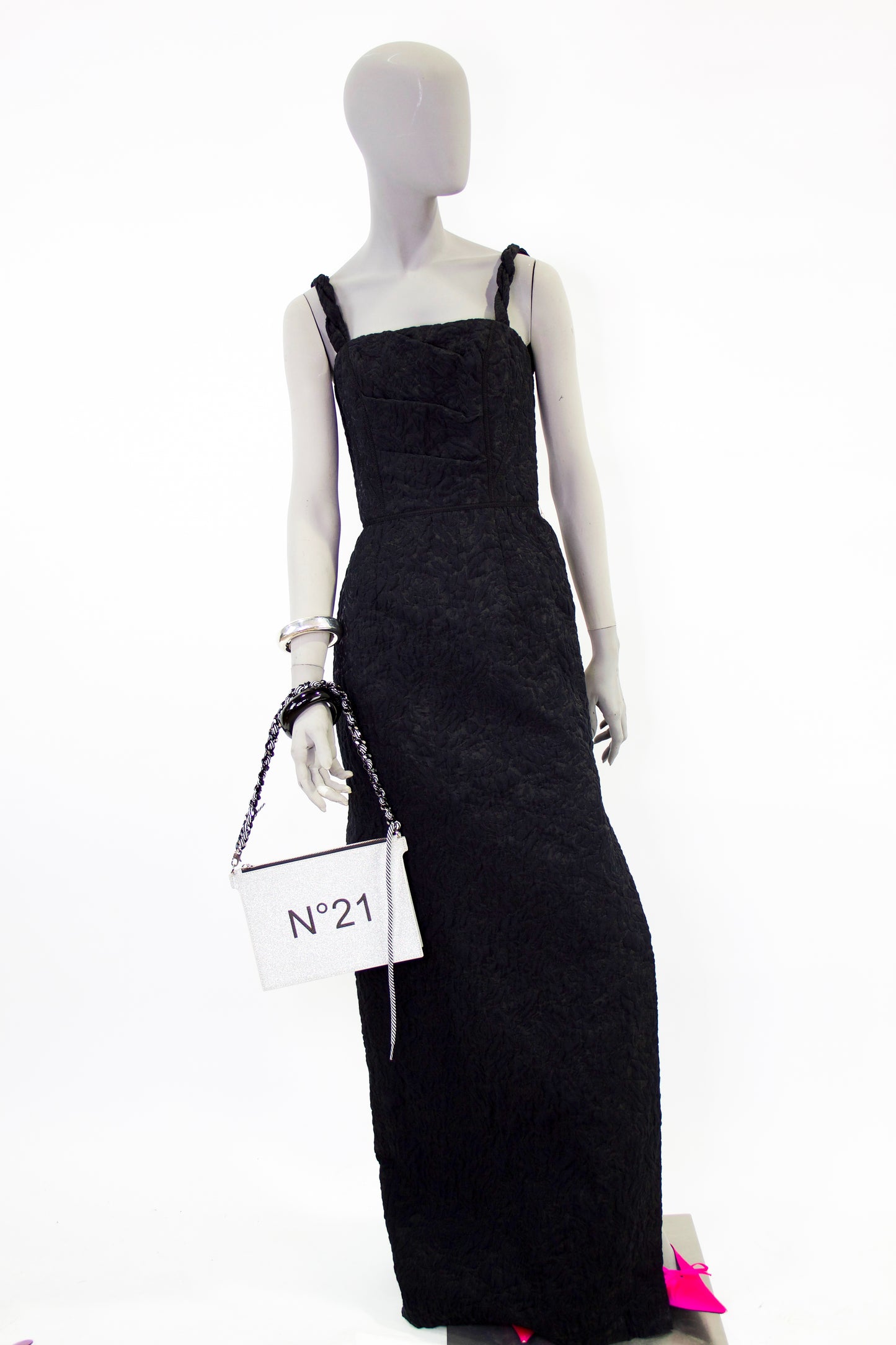 Kim Column Cape Gown - Black Pink Tartan
