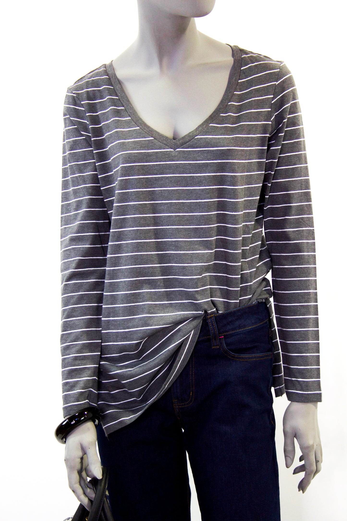 Side Slit Tunic - Charcoal Stripe Pink Tartan