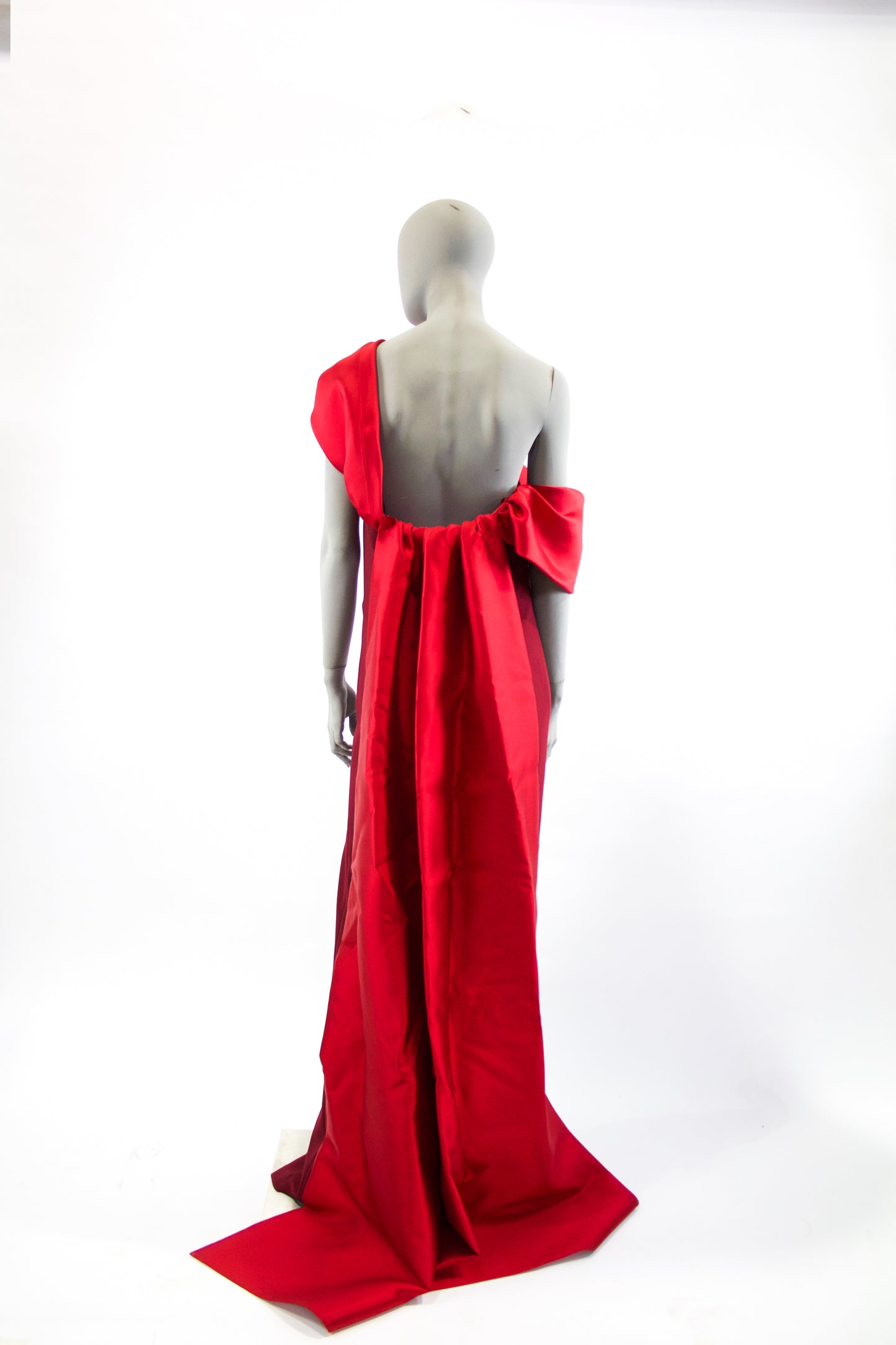 Off Shoulder Gown with Detachable Train - Bordeaux Pink Tartan