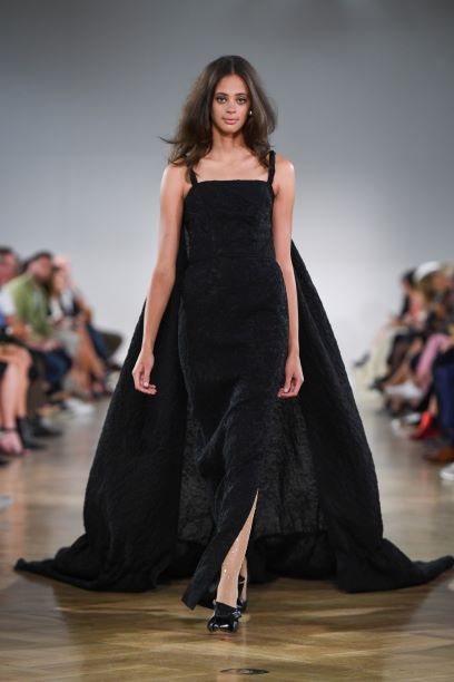 Kim Column Cape Gown - Black Pink Tartan