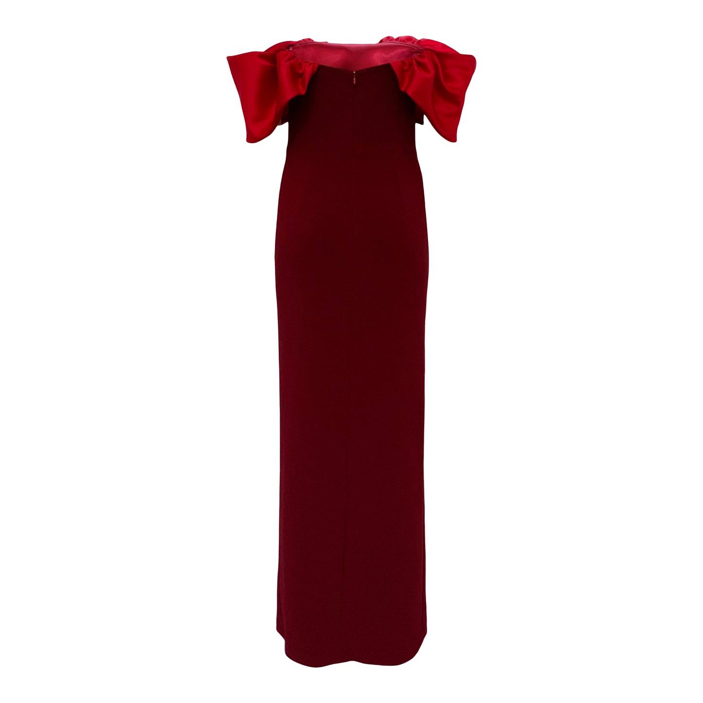 Off Shoulder Gown with Detachable Train - Bordeaux Pink Tartan