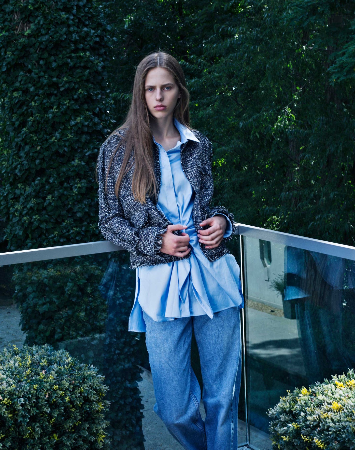 Self Tie Shirt - Light Blue Pink Tartan