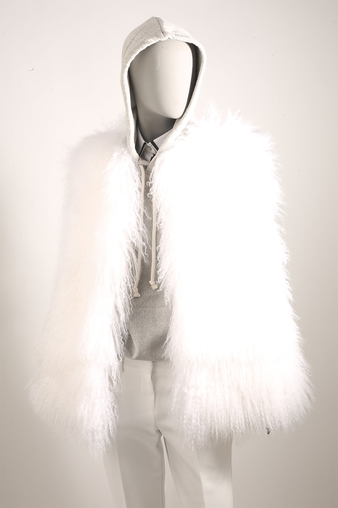 Mongolian Fur Vest - White Pink Tartan