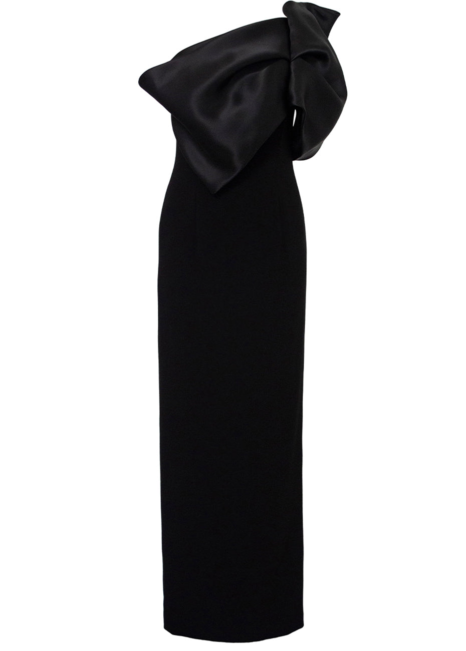 One Shoulder Bow Front Gown - Black Pink Tartan