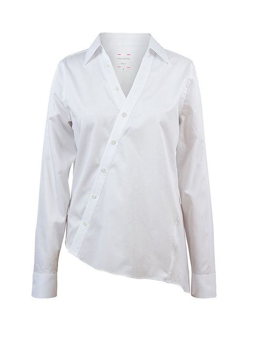 Asymmetric Tailored Shirt - White Pink Tartan