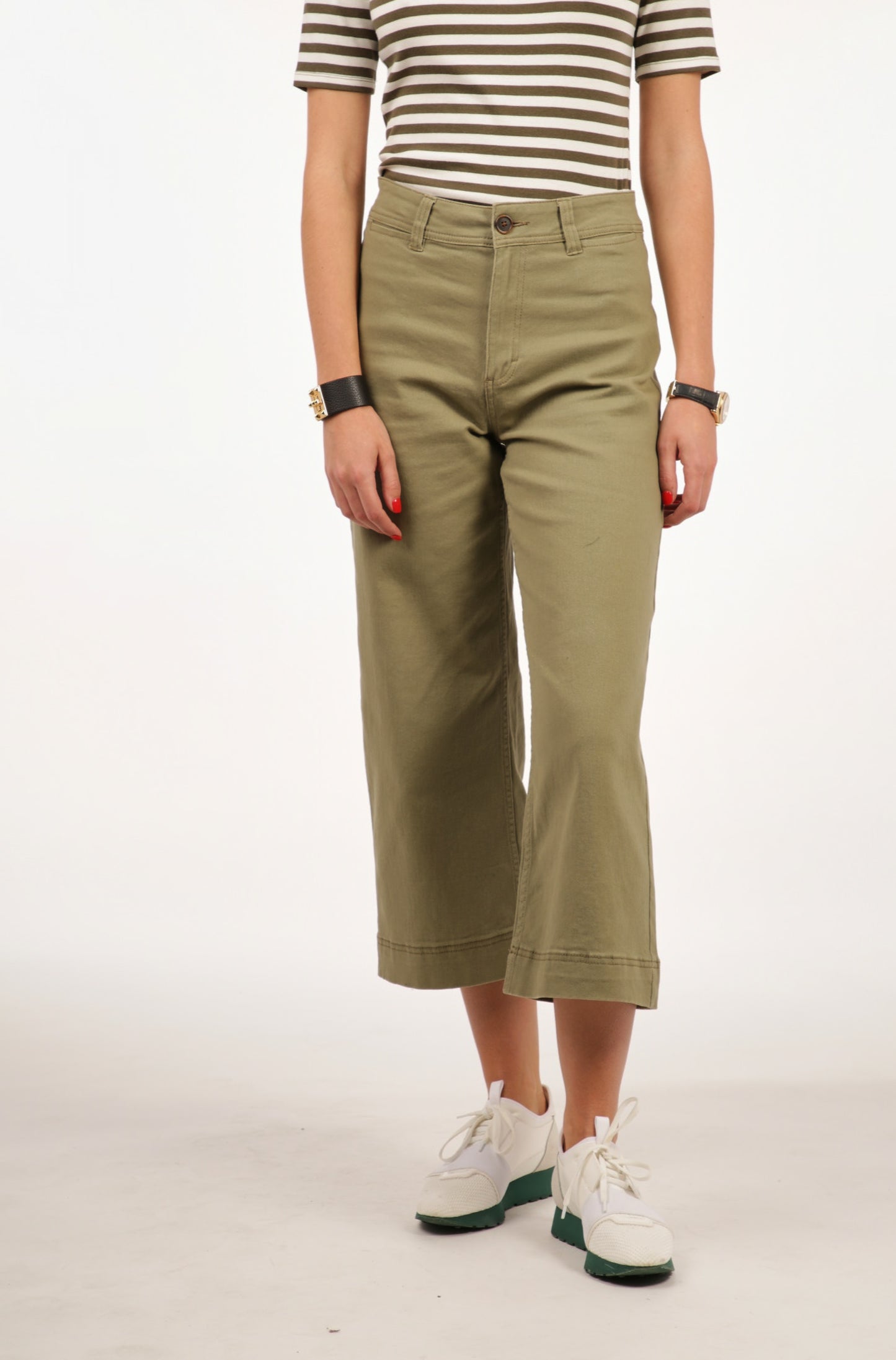 Twill Wide Leg Pant - Olive Pink Tartan