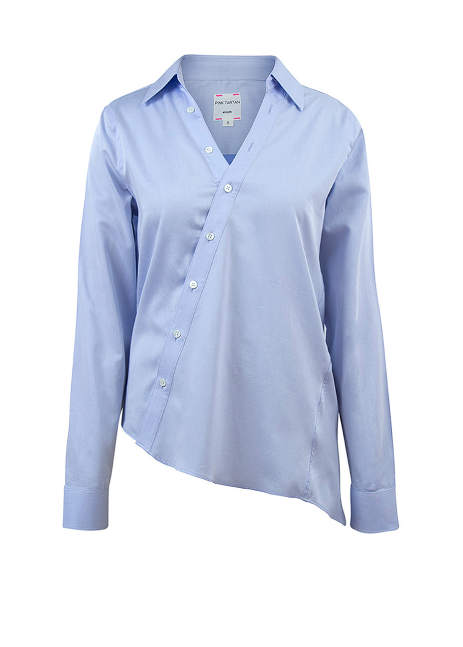 Asymmetric Shirt - Light Blue Pink Tartan