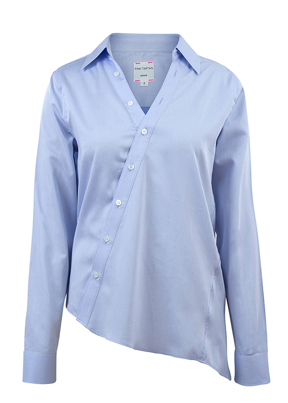 Asymmetric Shirt - Light Blue Pink Tartan