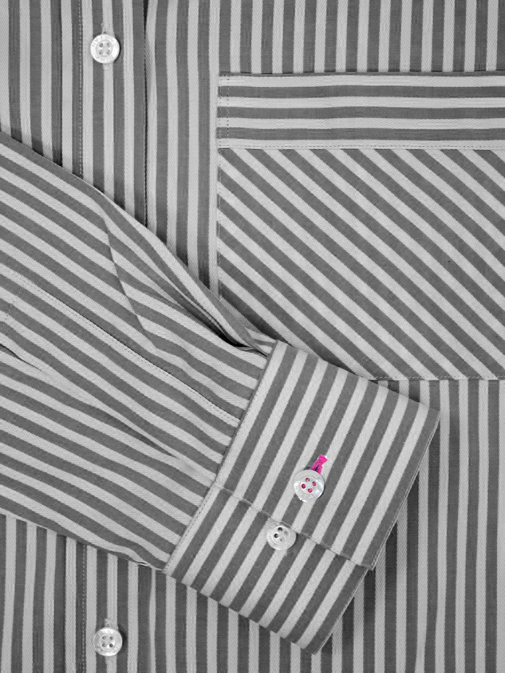 Herringbone Stripe Shirt - Grey Pink Tartan