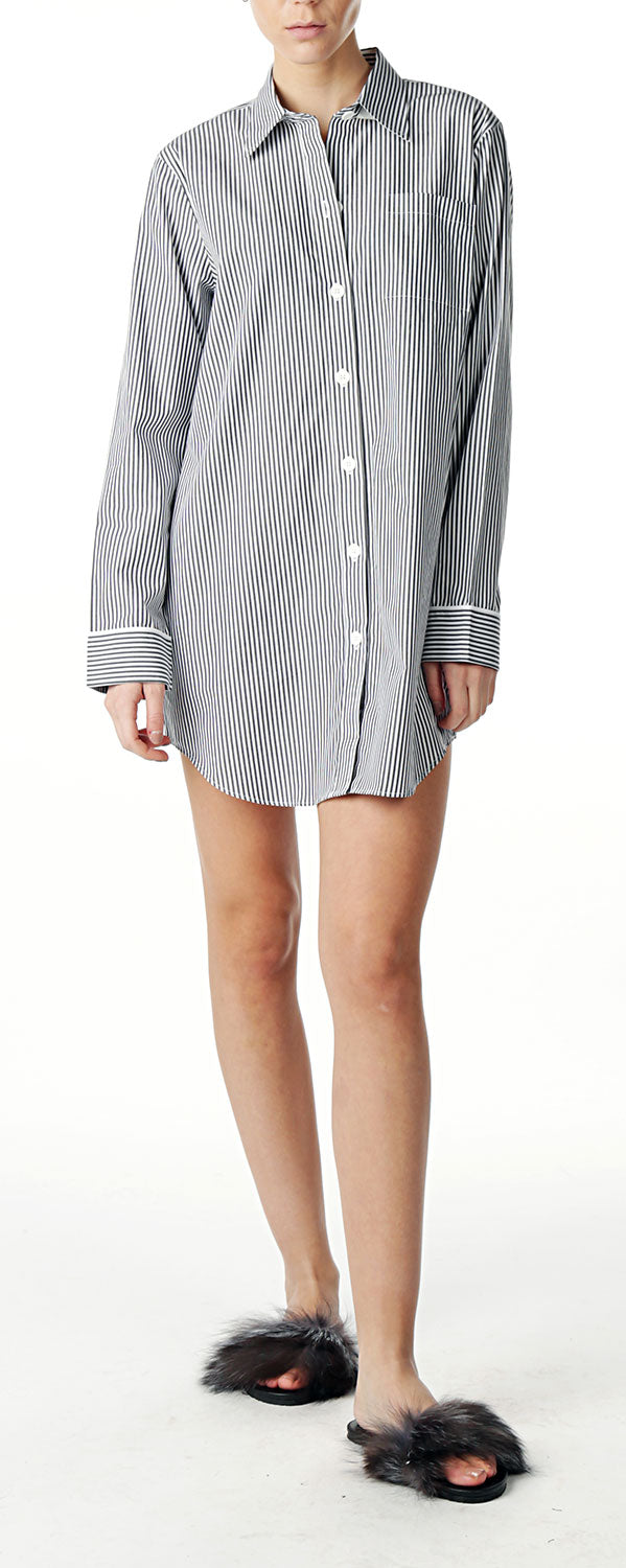Sleep Shirt with Eye Mask - Black & White Stripe Pink Tartan