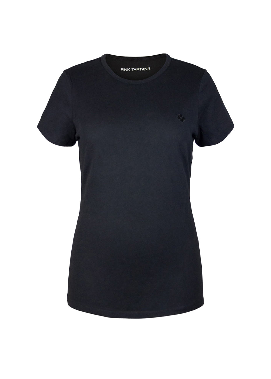 Best Essential T-Shirt with Embroidered Quatrefoil - Black Pink Tartan