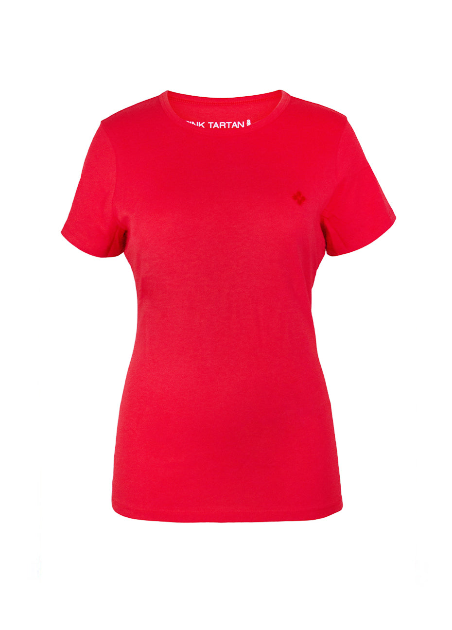 Best Essential T-Shirt with Embroidered Quatrefoil - Red Pink Tartan