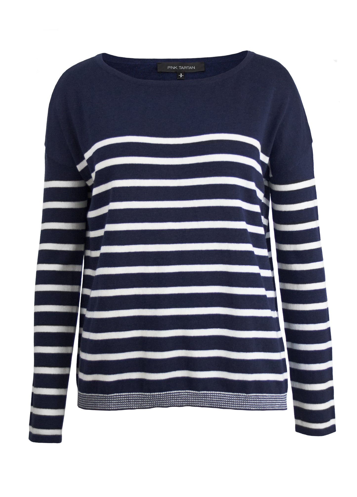 Stripe Crew Sweater - Navy/White Stripe Pink Tartan