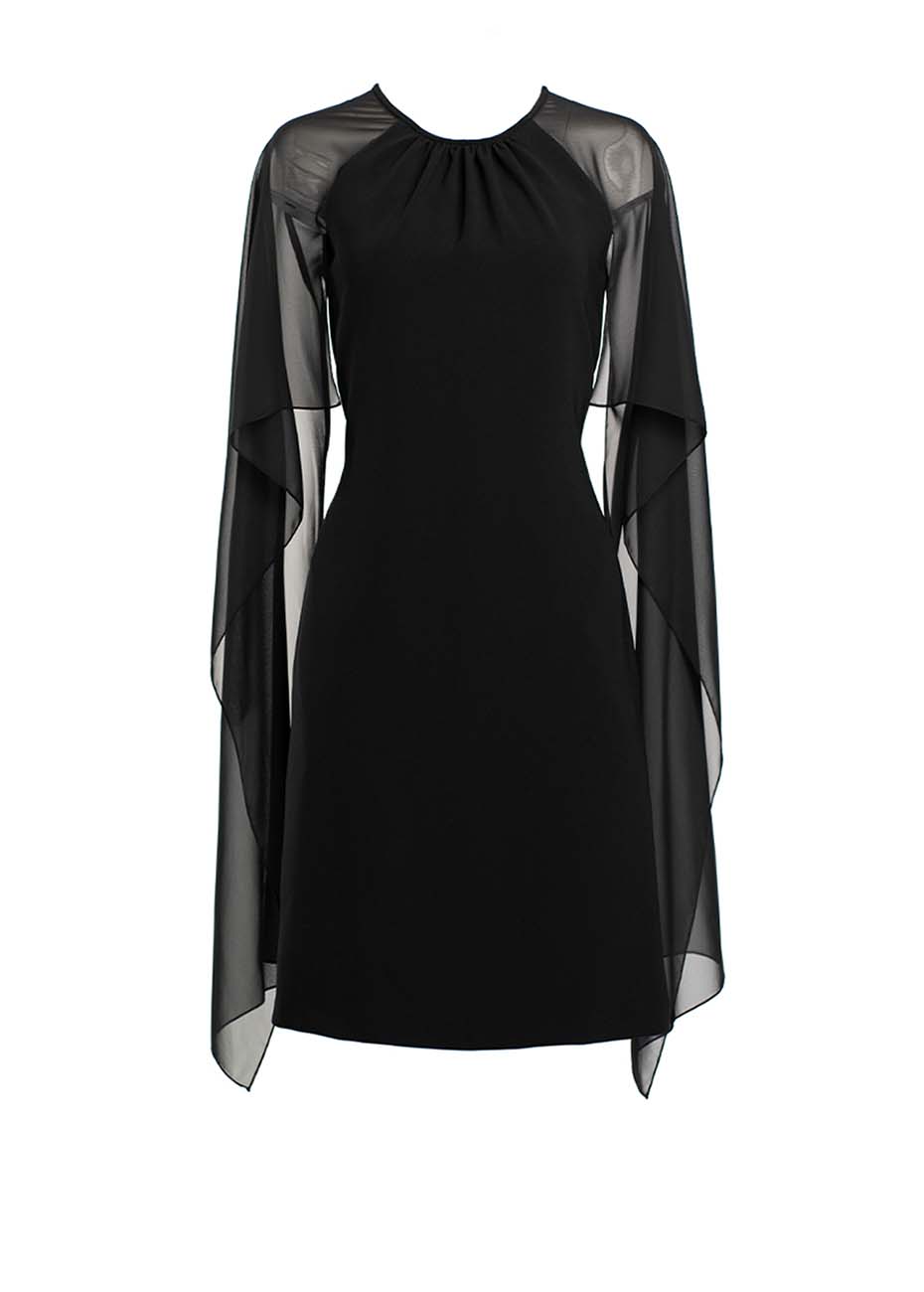 Sheer Cape Cocktail Dress - Black Pink Tartan
