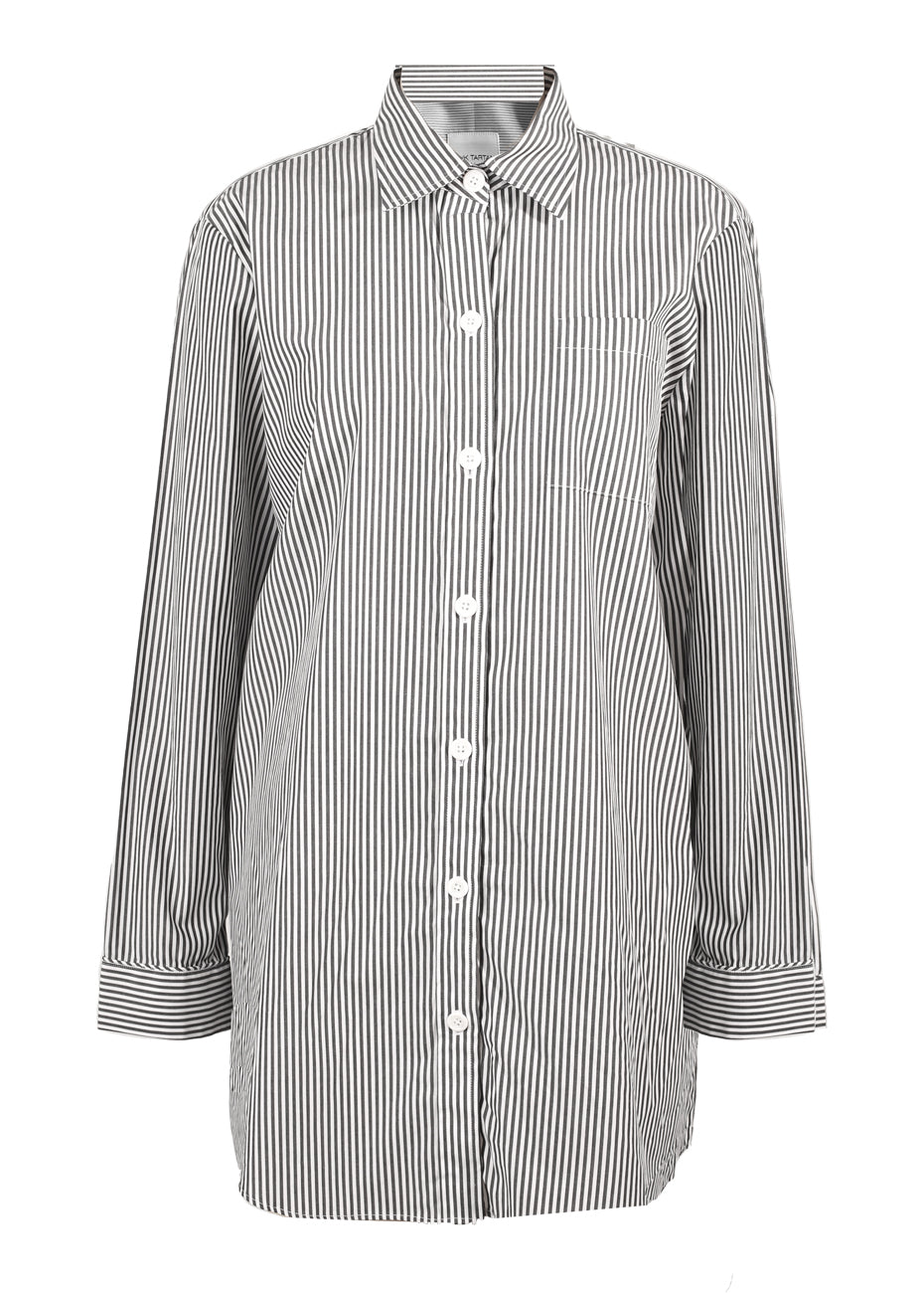 Sleep Shirt with Eye Mask - Black & White Stripe Pink Tartan