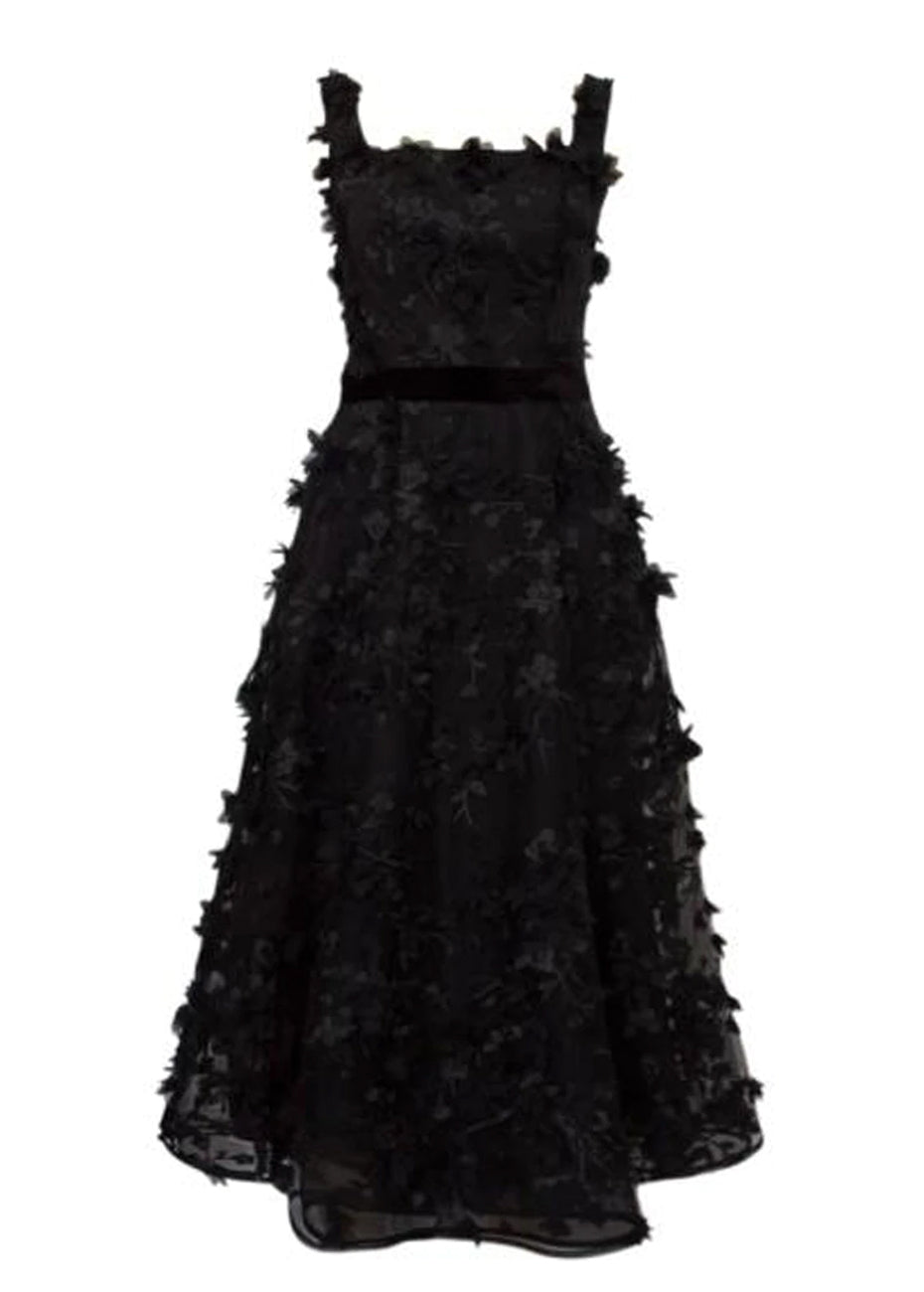Floral Midi Dress - Black Pink Tartan