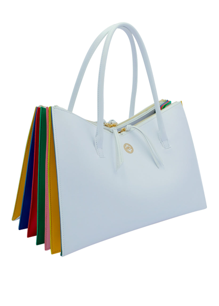 Tati Tote - White Rainbow Pink Tartan