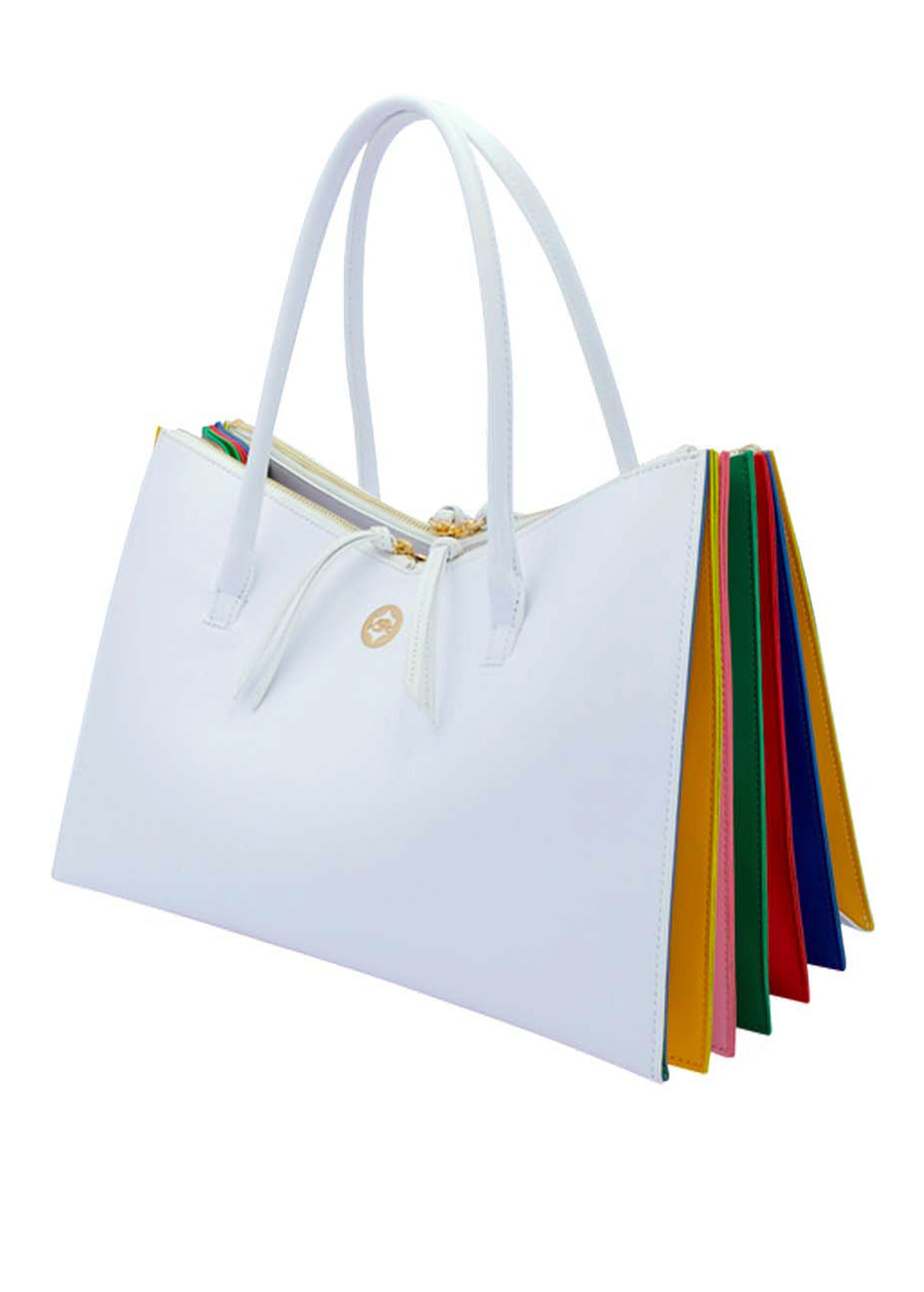 Tati Tote - White Rainbow Pink Tartan