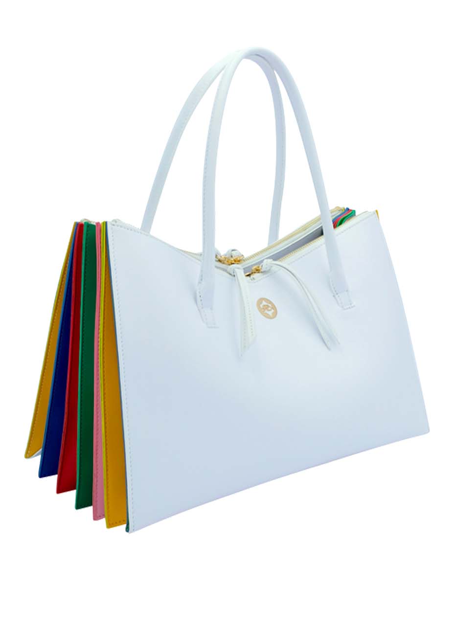 Tati Tote - White Rainbow Pink Tartan