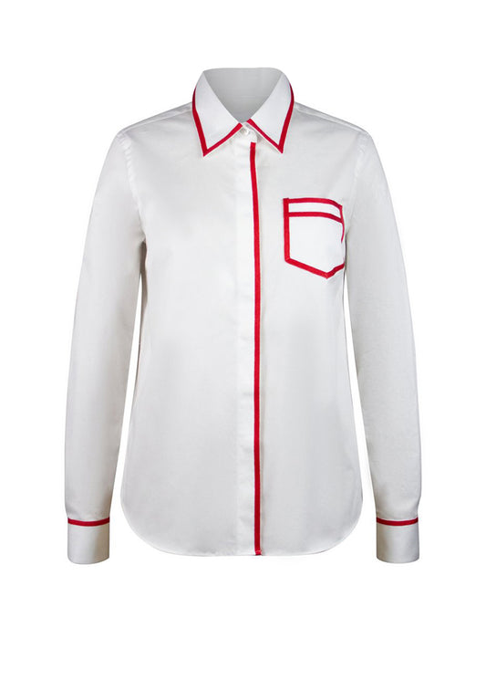 Stretch Poplin Trompe L'Oeil Shirt - White/Red Pink Tartan